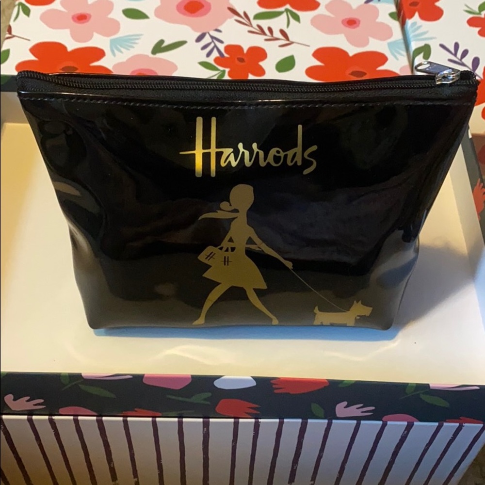 Harrods Black and Gold Makeup Bag